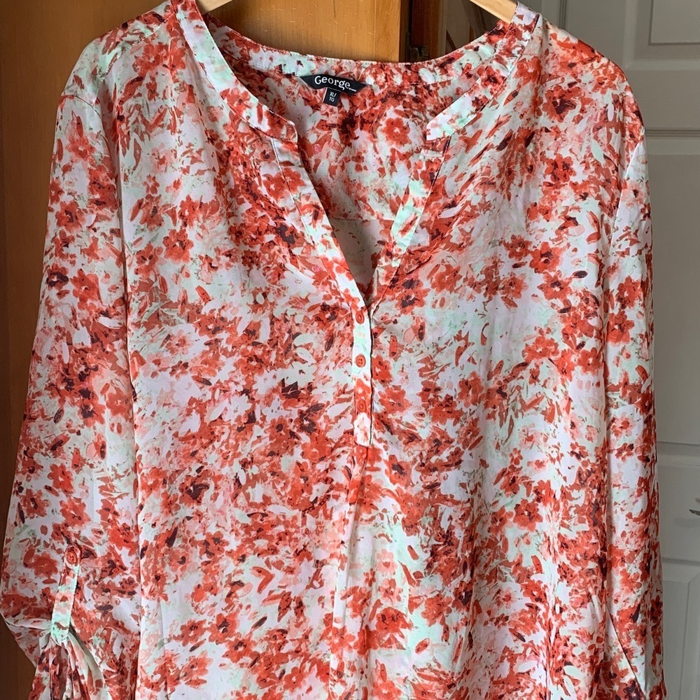 George Orange and White Floral Top XL